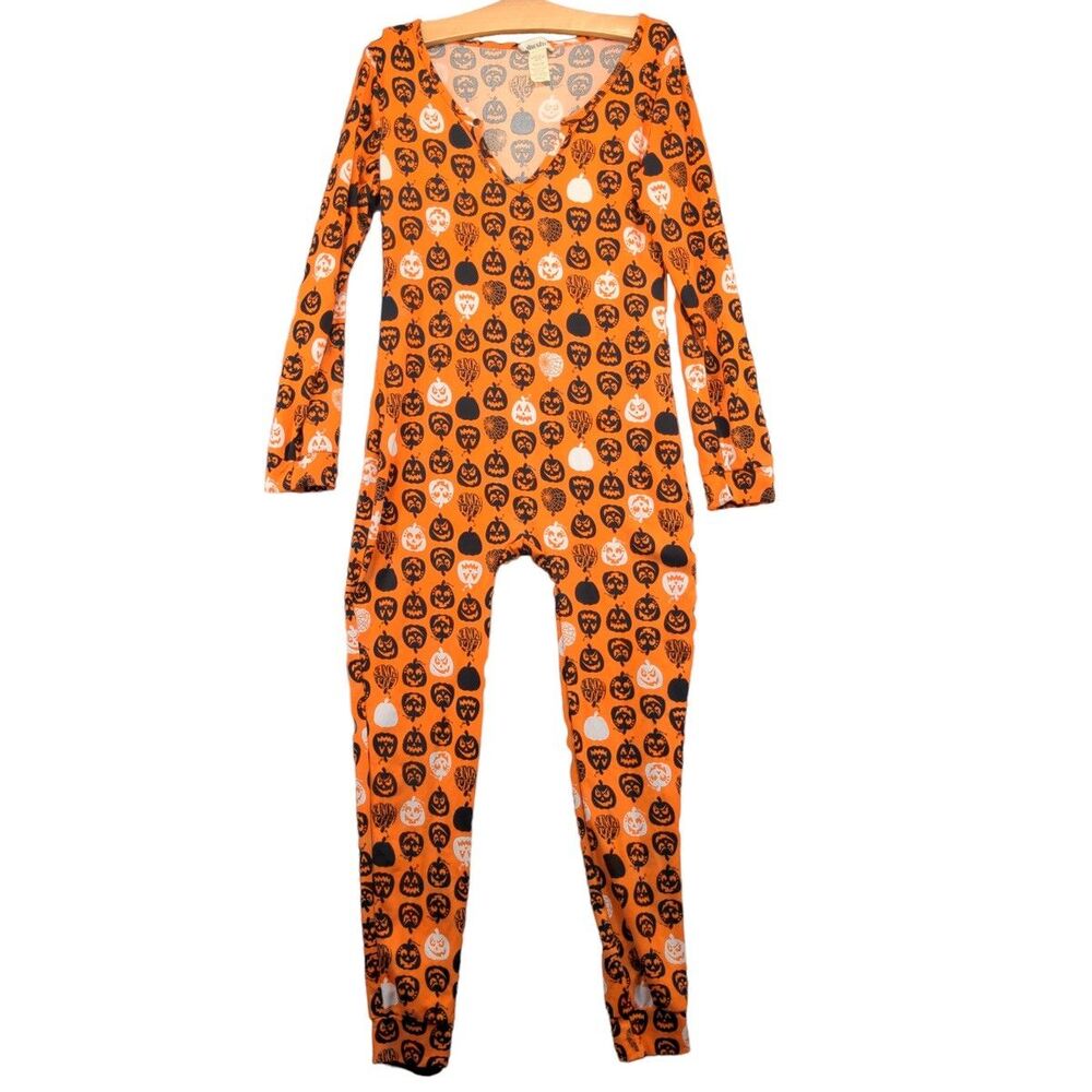 Halloween Onesie Womenโs Size Large Bodysuit One Piece Pajamas Pumpkin